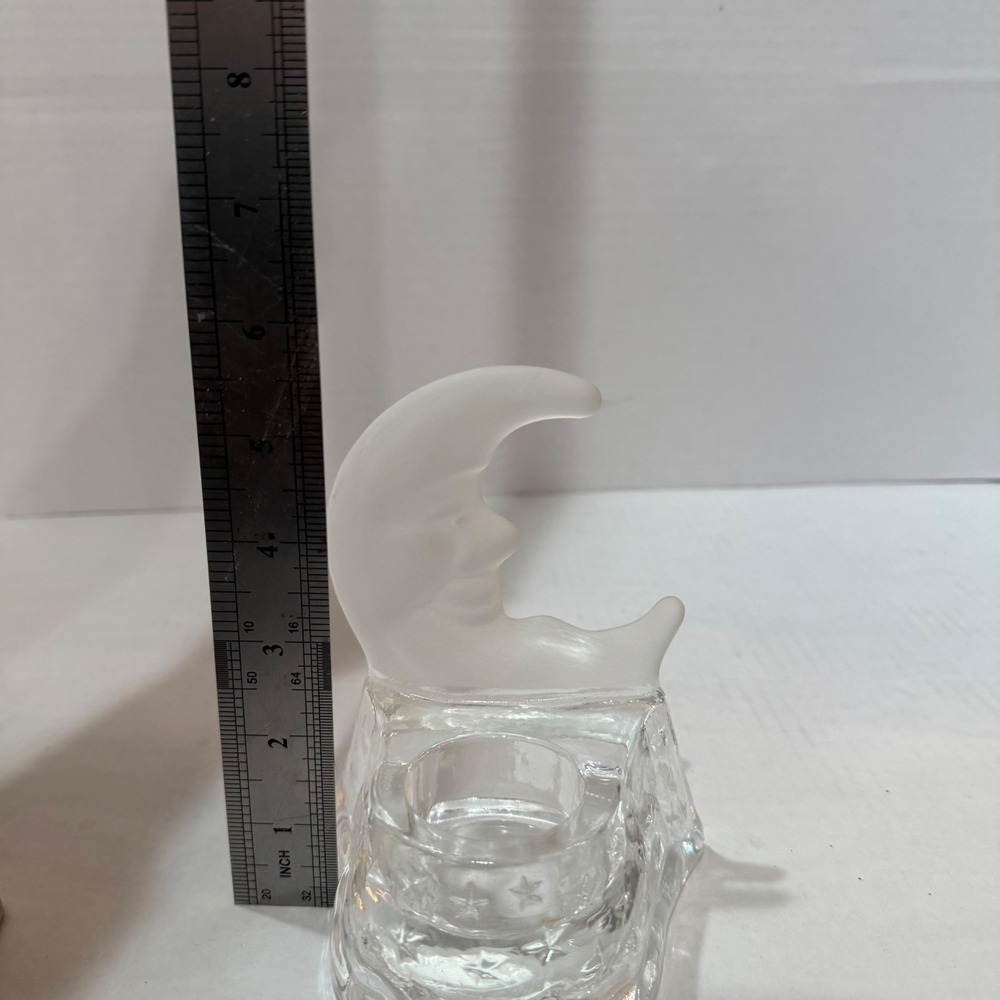Vintage Frosted Glass Crescent Man in the Moon Star Votive Candle Holder Y2K 90s - Picture 8 of 10